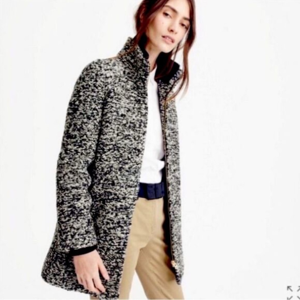 J. Crew Italian Wool Lodge Yulia Coat in Ivory/Black Speckled Boucle - Size 8